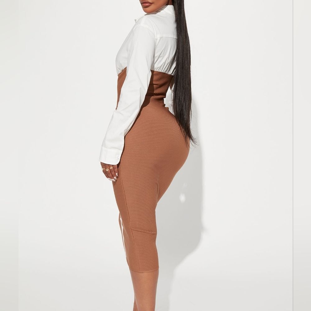 White/Brown Combo Bandage Dress - Picture 3 of 4